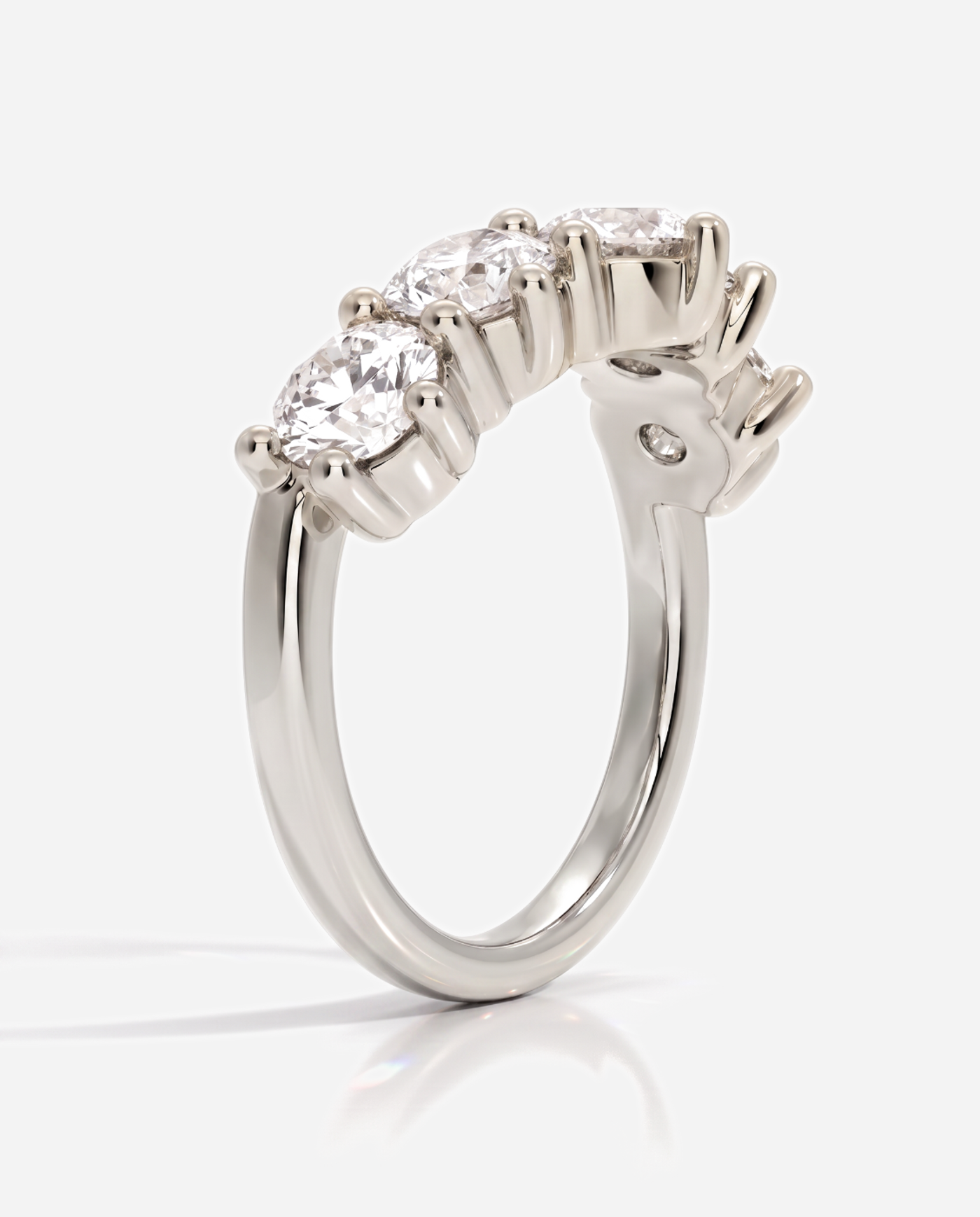 Frida Round Five Stone Chevron Wedding Band, lab grown diamond in platinum, three quarter view