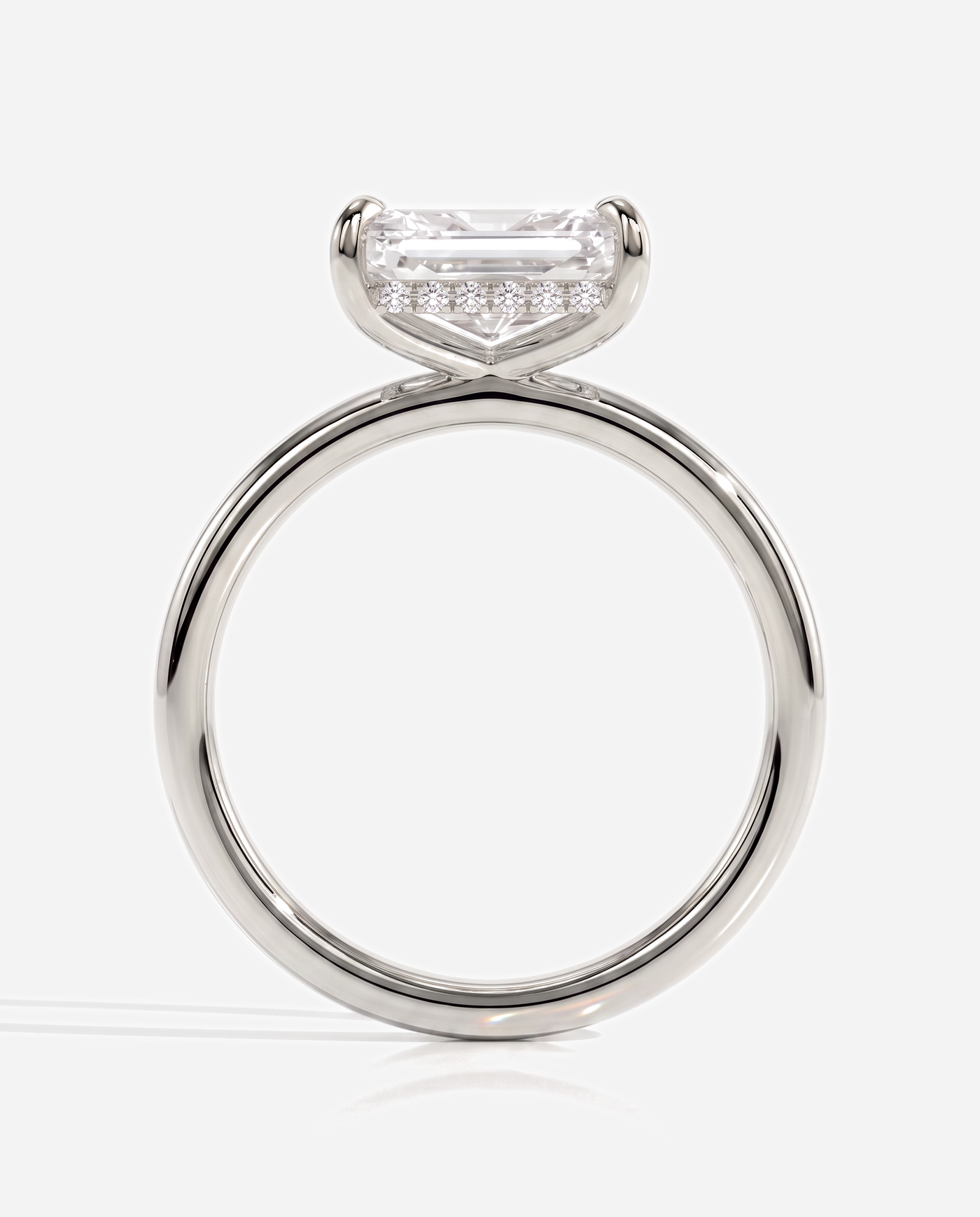 Tamsin Radiant East West Claw Solitaire with Hidden Halo Engagement Ring, lab grown diamond in white gold, side profile