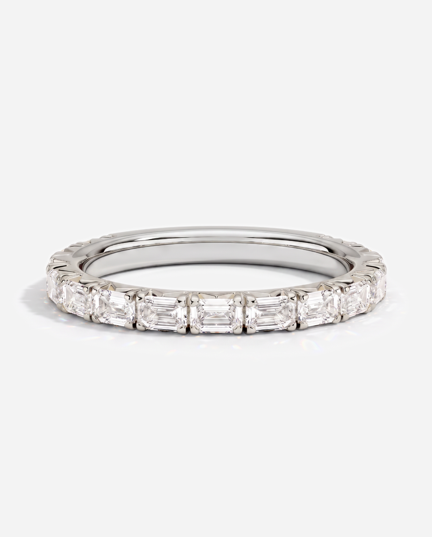 Sarah Emerald Cut French Pavé Wedding Band, lab grown diamond in white gold, front view