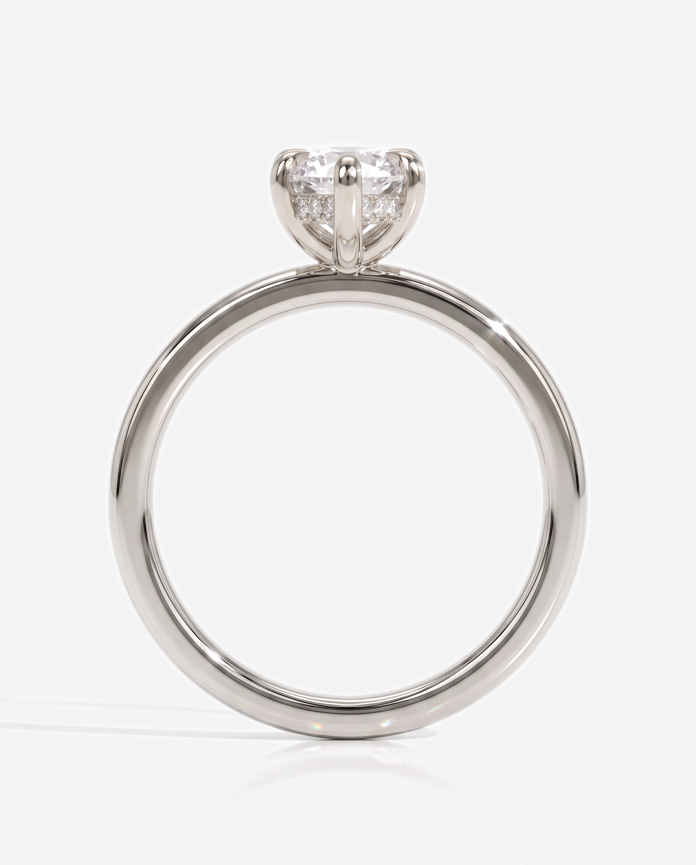 Saffira Marquise Claw Solitaire with Hidden Halo Engagement Ring, lab grown diamond in platinum, side profile